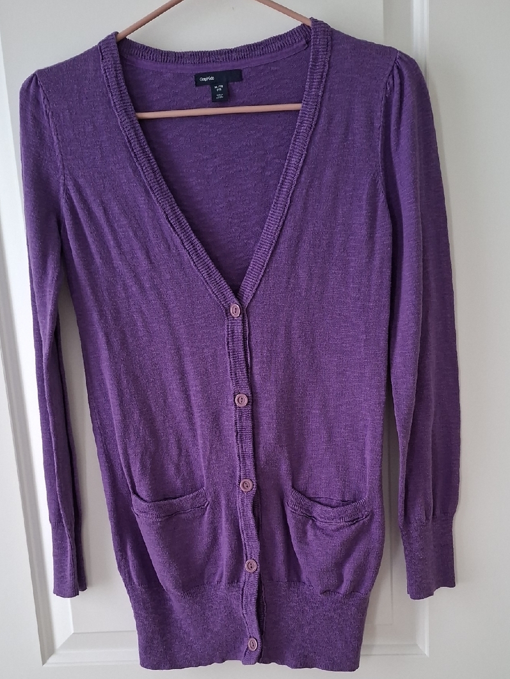 GAP Girl Purple Button Front V-Neck Cardigan Size 12